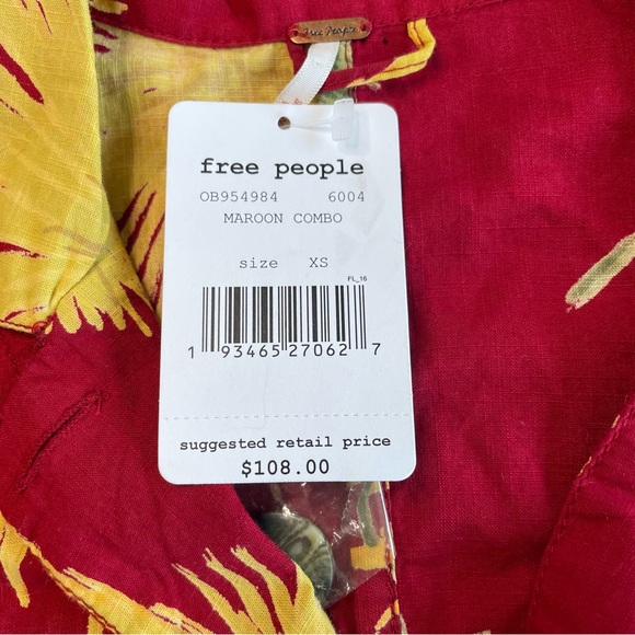 NWT Free People Maroon Malibu Combo Floral Tropical Romper Onesie Jumpsuit XS - Picture 8 of 16